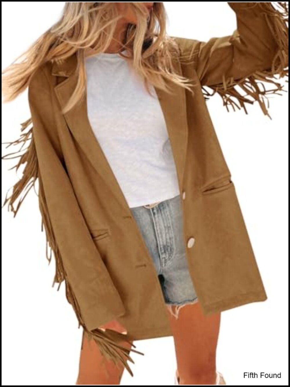 Faux Suede Fringe Jacket Casual Blazer Button Suit Jacket